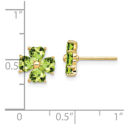 14k Yellow Gold Heart-shaped Peridot Flower Post Earrings
