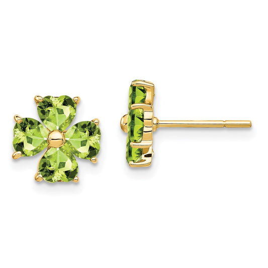 14k Yellow Gold Heart-shaped Peridot Flower Post Earrings