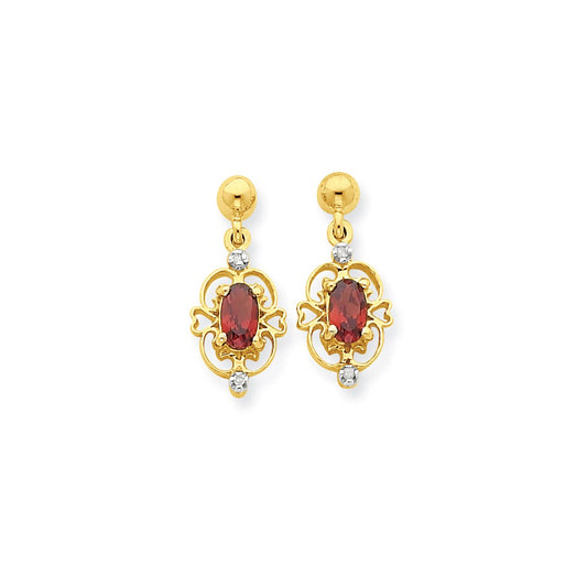 14k Yellow Gold & Rhodium Marquise Garnet & Real Diamond Dangle Post Earrings
