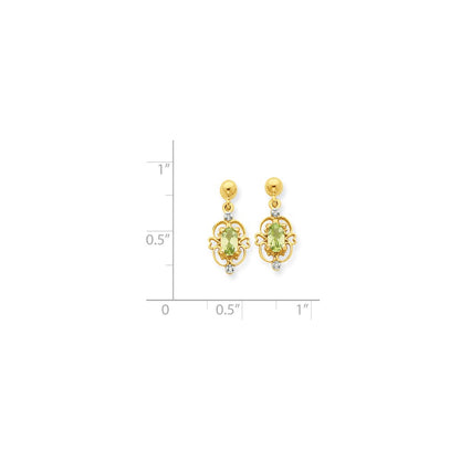 14k Yellow Gold & Rhodium Marquise Peridot & Real Diamond Dangle Post Earrings