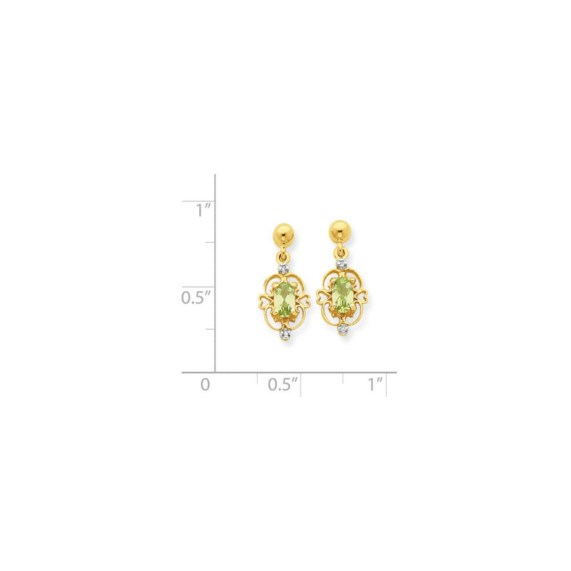 14k Yellow Gold & Rhodium Marquise Peridot & Real Diamond Dangle Post Earrings
