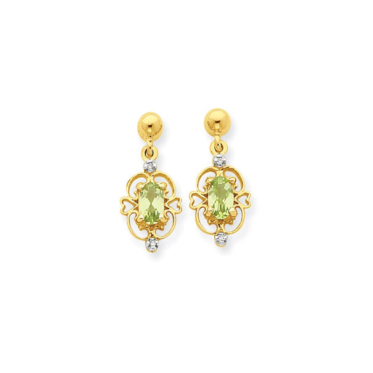 14k Yellow Gold & Rhodium Marquise Peridot & Real Diamond Dangle Post Earrings