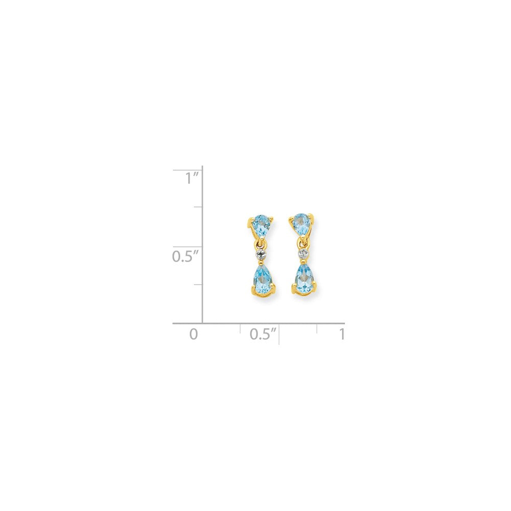 14k Yellow Gold & Rhodium Double Pear Blue Topaz & Real Diamond Dangle Earrings