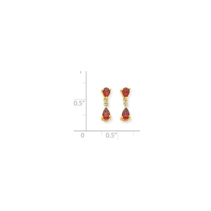 14k Yellow Gold & Rhodium Double Pear Garnet & Real Diamond Dangle Post Earrings