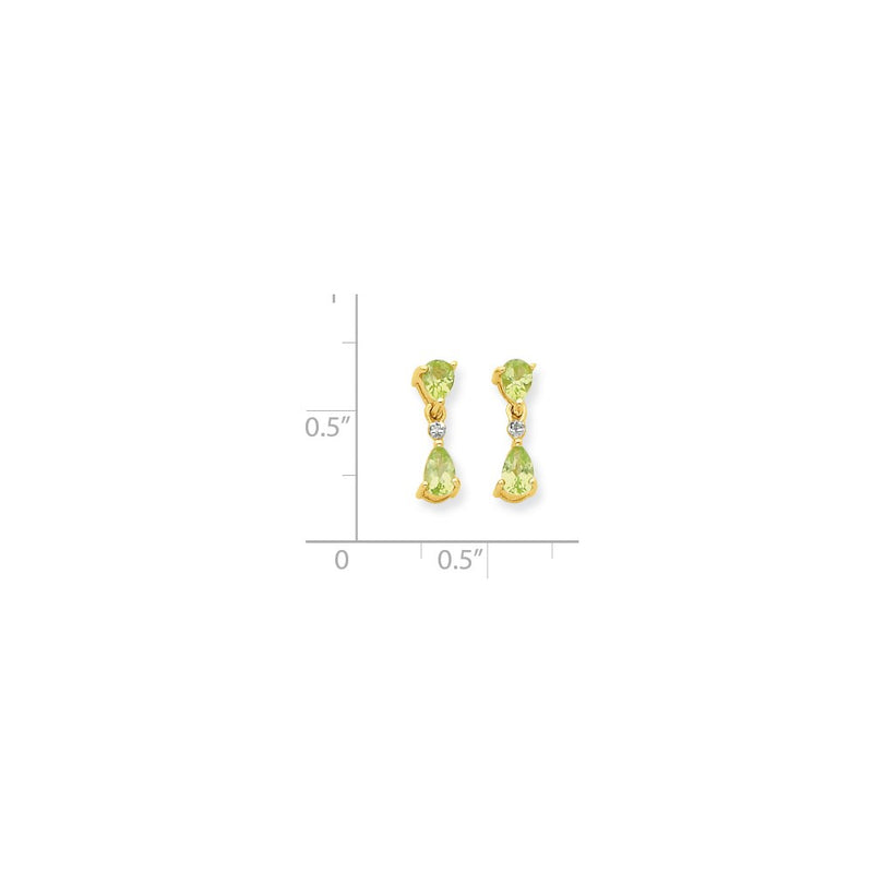 14k Yellow Gold & Rhodium Double Pear Peridot & Real Diamond Dangle Post Earrings