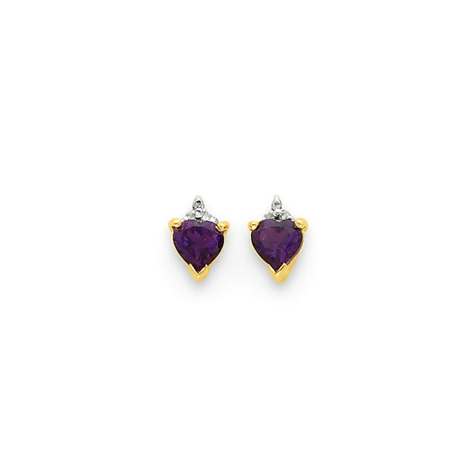 14k Yellow Gold & Rhodium Marquise Heart Amethyst & Real Diamond Post Earrings
