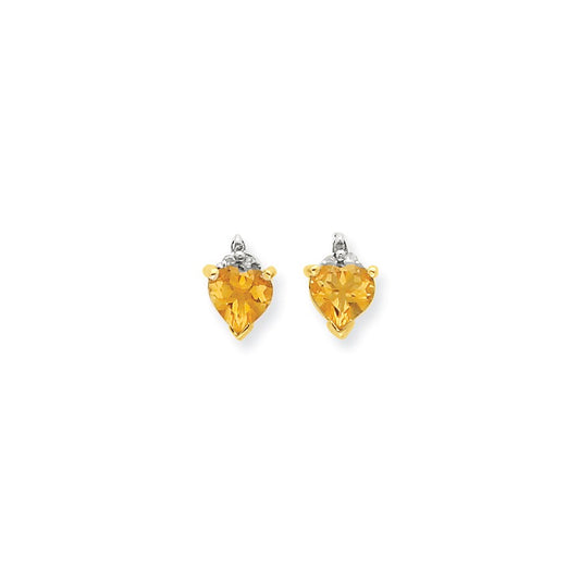 14k Yellow Gold & Rhodium Marquise Heart Citrine & Real Diamond Post Earrings