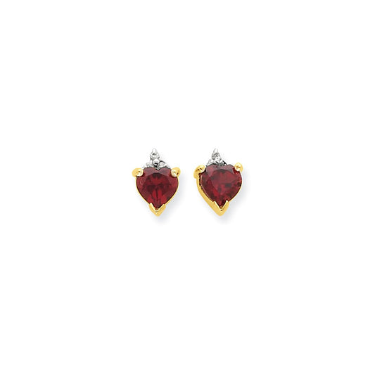 14k Yellow Gold & Rhodium Marquise Heart Garnet & Real Diamond Post Earrings