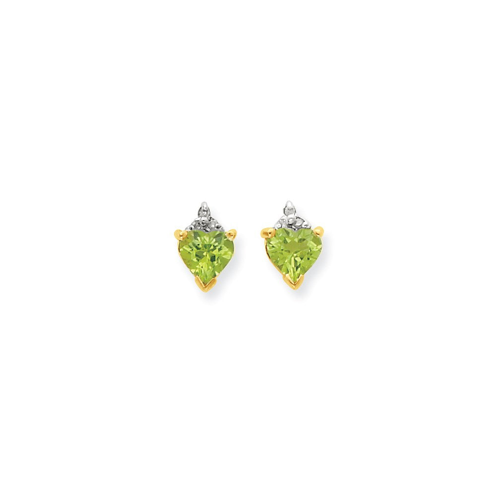 14k Yellow Gold & Rhodium Marquise Heart Peridot & Real Diamond Post Earrings