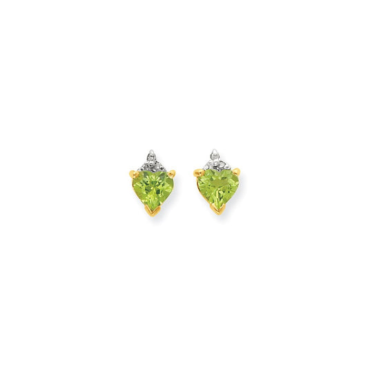 14k Yellow Gold & Rhodium Marquise Heart Peridot & Real Diamond Post Earrings