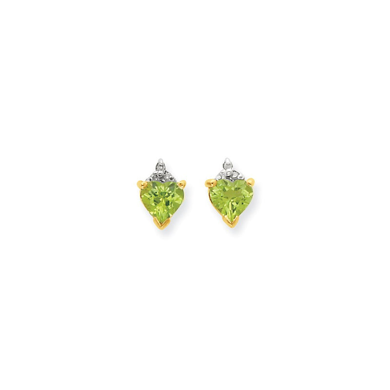 14k Yellow Gold & Rhodium Marquise Heart Peridot & Real Diamond Post Earrings
