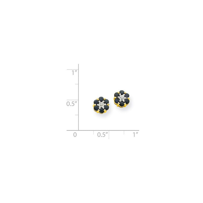 14k Yellow Gold & Rhodium Sapphire & Real Diamond Post Earrings