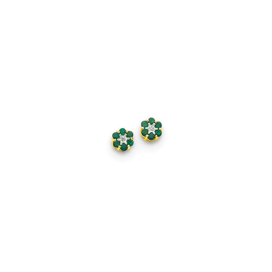 14k Yellow Gold & Rhodium Emerald & Real Diamond Post Earrings
