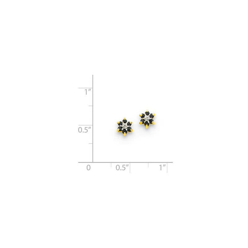 14k Yellow Gold & Rhodium Round Sapphire & Real Diamond Post Earrings