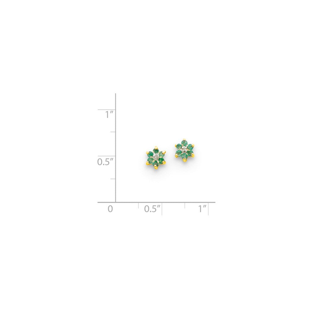 14k Yellow Gold & Rhodium Round Emerald & Real Diamond Post Earrings