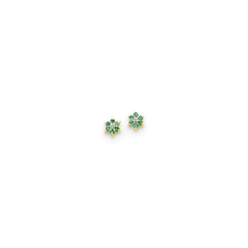 14k Yellow Gold & Rhodium Round Emerald & Real Diamond Post Earrings