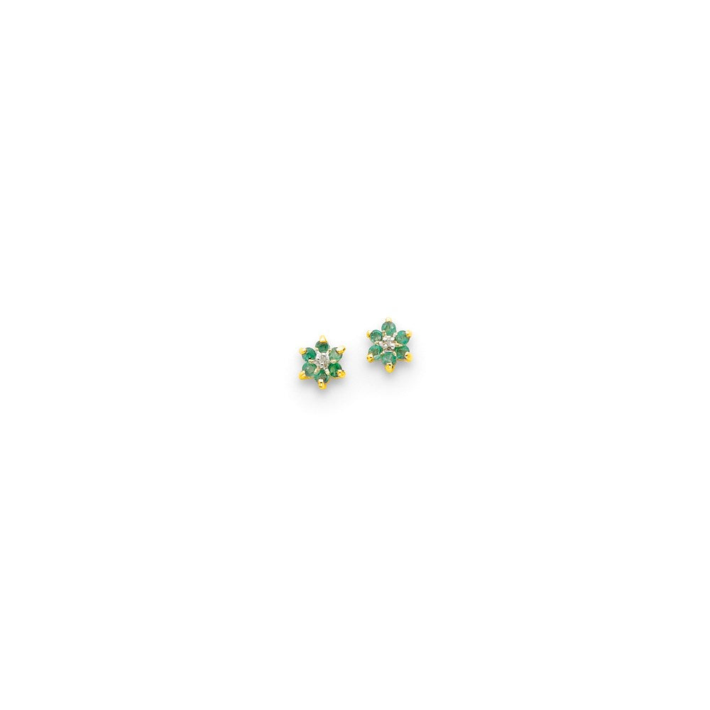 14k Yellow Gold & Rhodium Round Emerald & Real Diamond Post Earrings