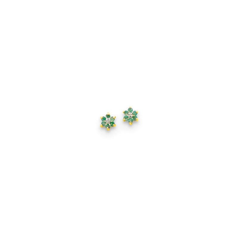 14k Yellow Gold & Rhodium Round Emerald & Real Diamond Post Earrings