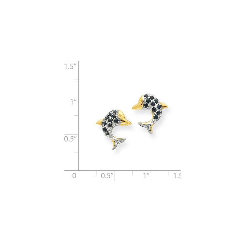 14k Yellow Gold & Rhodium Marquise Sapphire & Real Diamond Dolphin Post Earrings