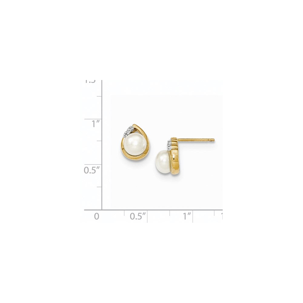 14k Yellow Gold & Rhodium 6-7mm FW Cultured Pearl & Real Diamond Post Earrings