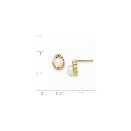 14k Yellow Gold & Rhodium 6-7mm FW Cultured Pearl & Real Diamond Post Earrings