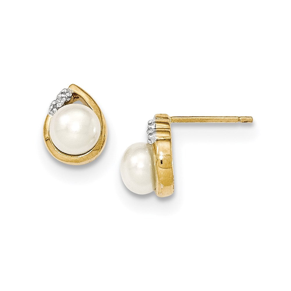 14k Yellow Gold & Rhodium 6-7mm FW Cultured Pearl & Real Diamond Post Earrings