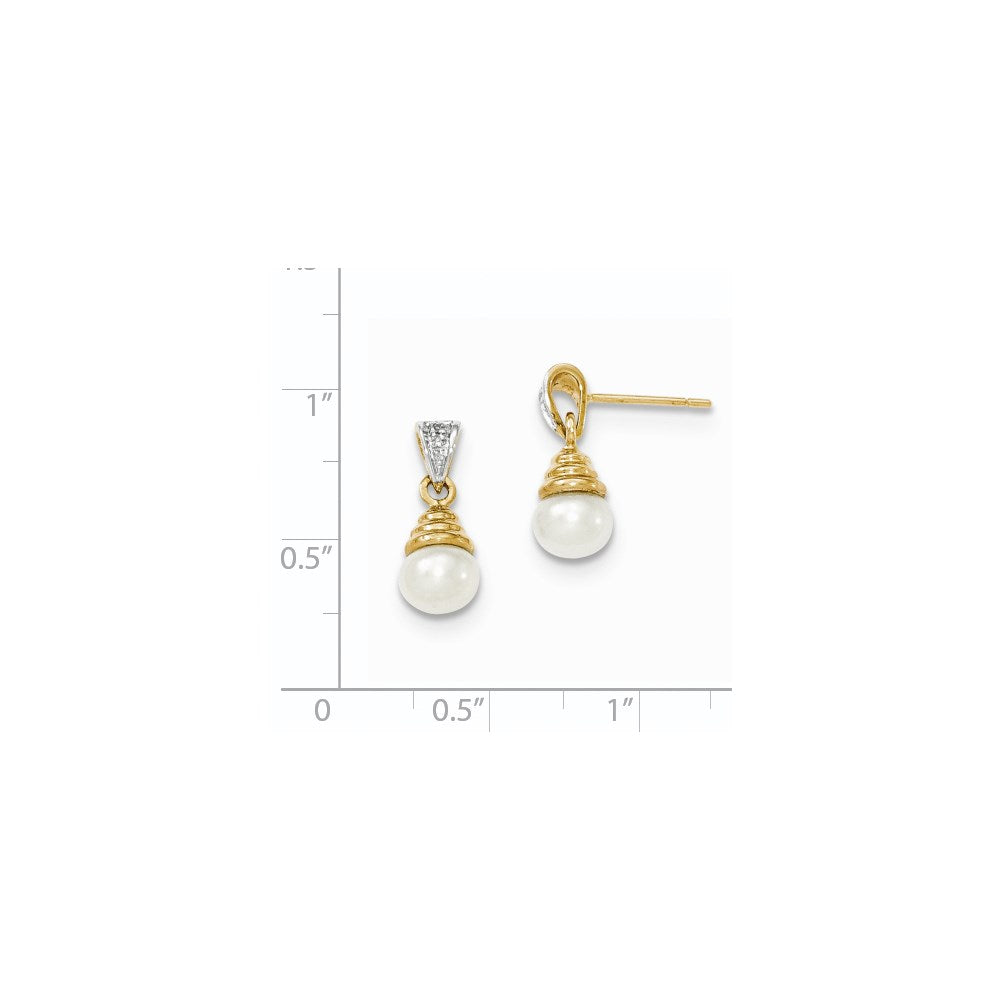 14k Yellow Gold & Rhodium 6-7mm FW Cultured Pearl & Real Diamond Post Earrings