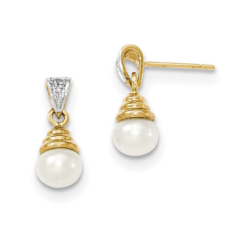 14k Yellow Gold & Rhodium 6-7mm FW Cultured Pearl & Real Diamond Post Earrings