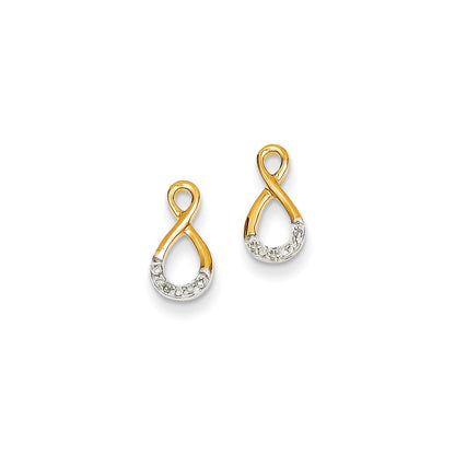 14k Yellow Gold & Rhodium Real Diamond Post Earrings