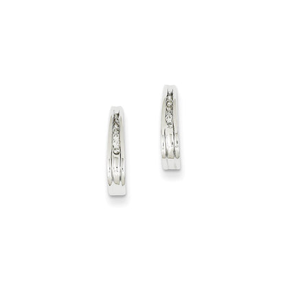 14K White Gold Real Diamond J-Hoop Post Earrings