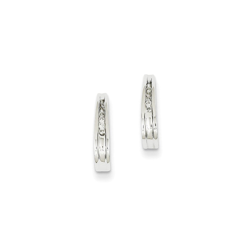 14K White Gold Real Diamond J-Hoop Post Earrings