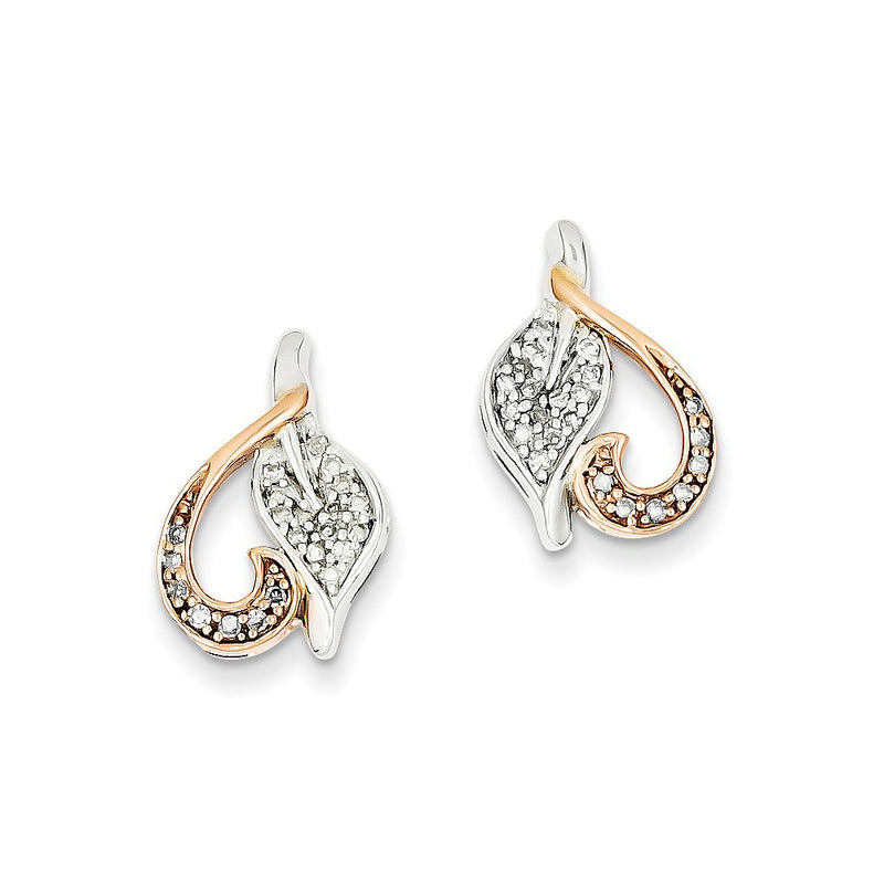 14K Yellow Gold White Gold & Rhodium Real Diamond Heart Post Earrings