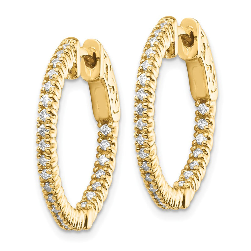 14k Yellow Gold Diamond Round Hoop w/Safety Clasp Earrings