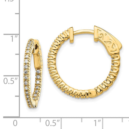 14k Yellow Gold Diamond Round Hoop w/Safety Clasp Earrings