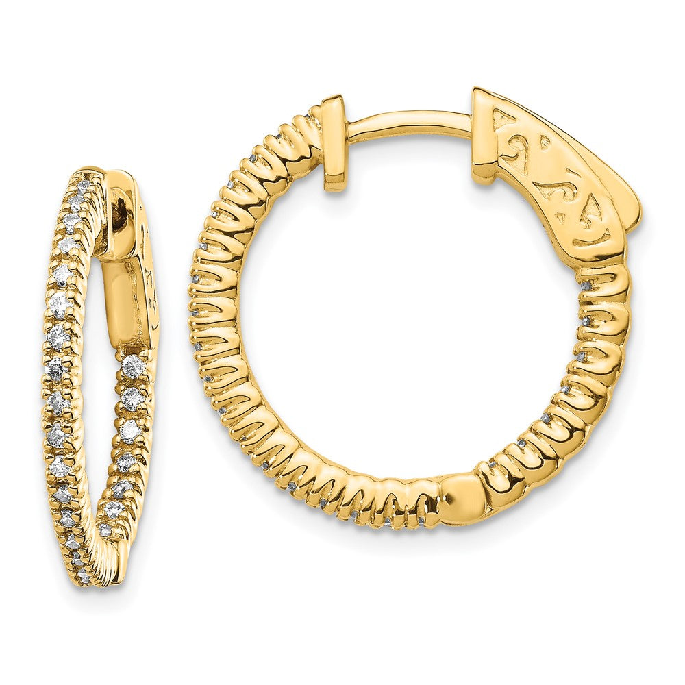 14k Yellow Gold Diamond Round Hoop w/Safety Clasp Earrings