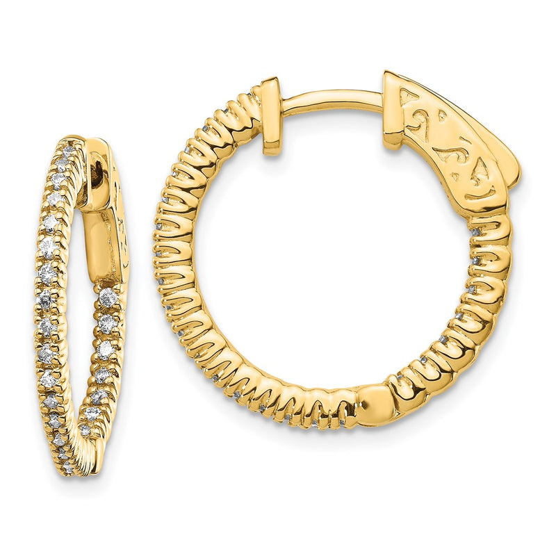 14k Yellow Gold Diamond Round Hoop w/Safety Clasp Earrings