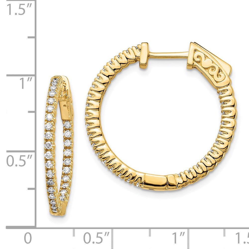 14k Yellow Gold Diamond Round Hoop w/Safety Clasp Earrings