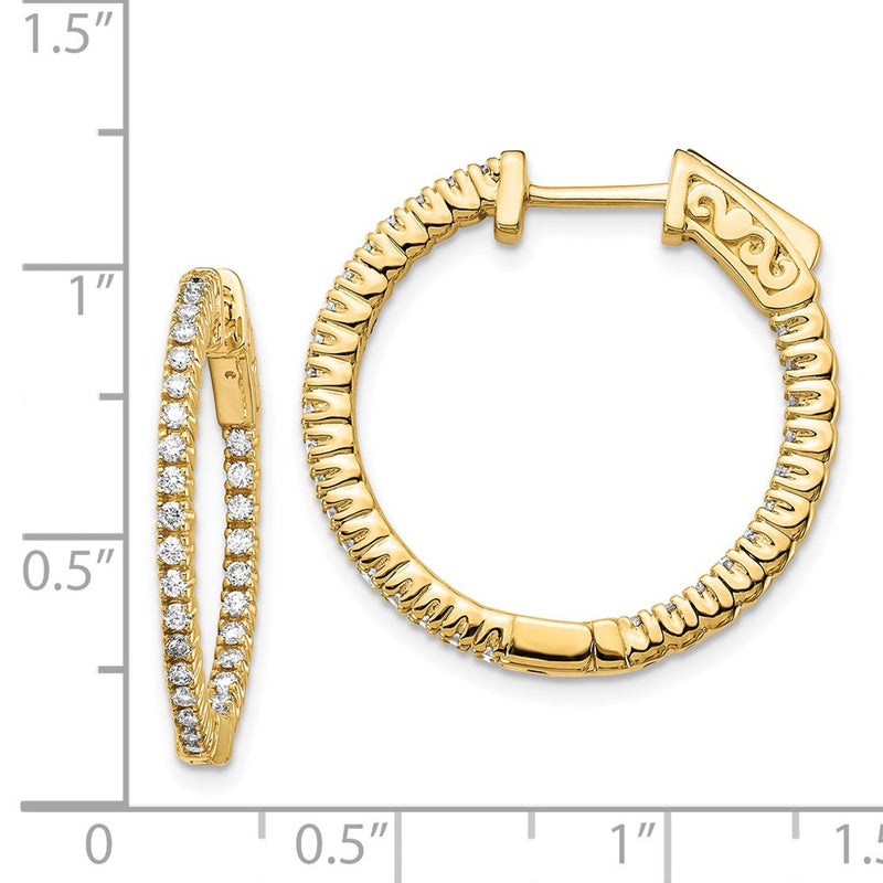 14k Yellow Gold Diamond Round Hoop w/Safety Clasp Earrings