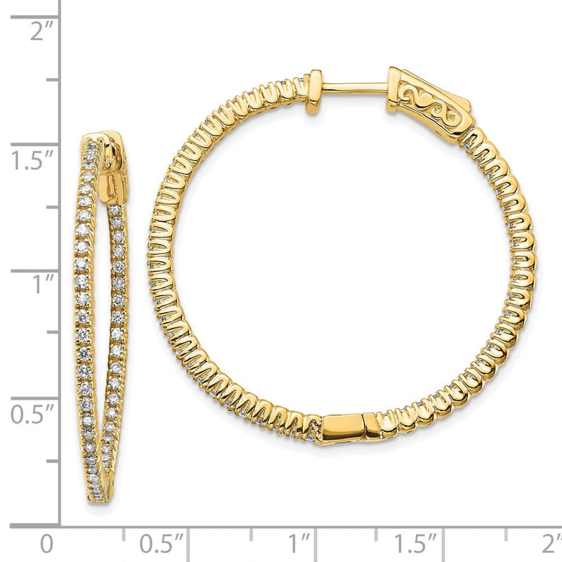 14k Yellow Gold Diamond Round Hoop w/Safety Clasp Earrings