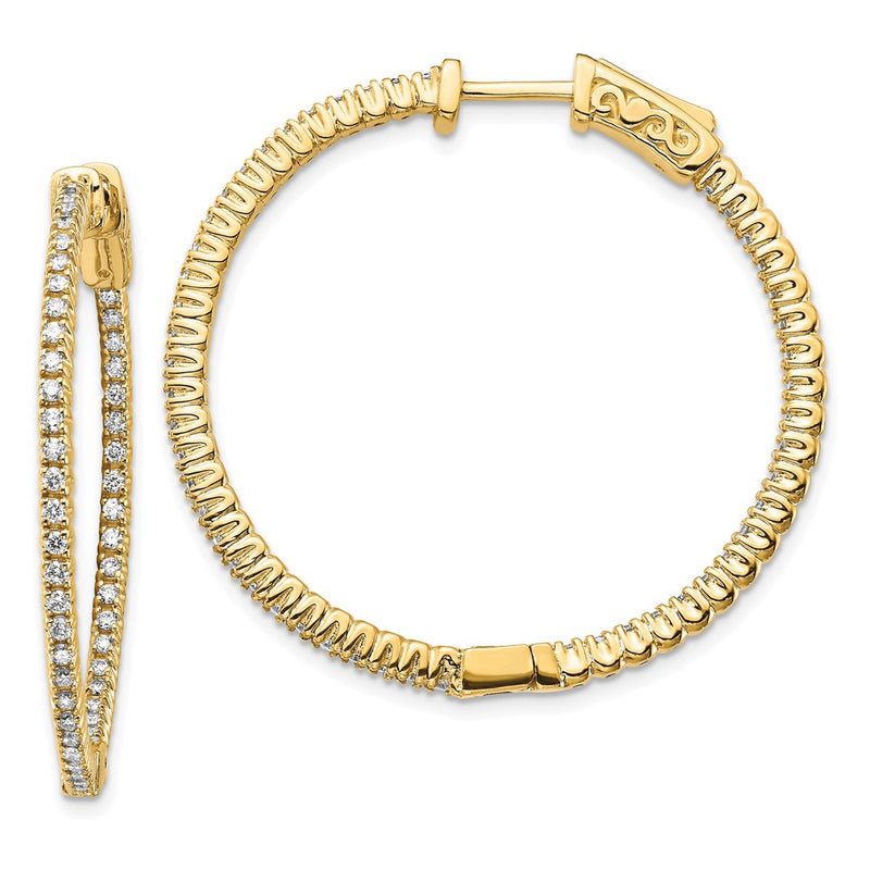14k Yellow Gold Diamond Round Hoop w/Safety Clasp Earrings