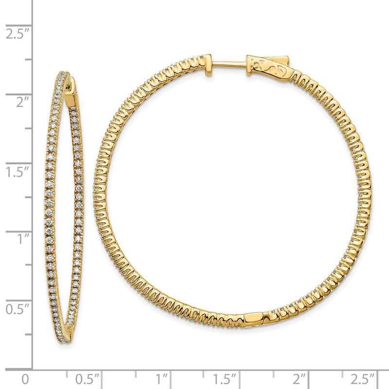 14k Yellow Gold Diamond Round Hoop w/Safety Clasp Earrings