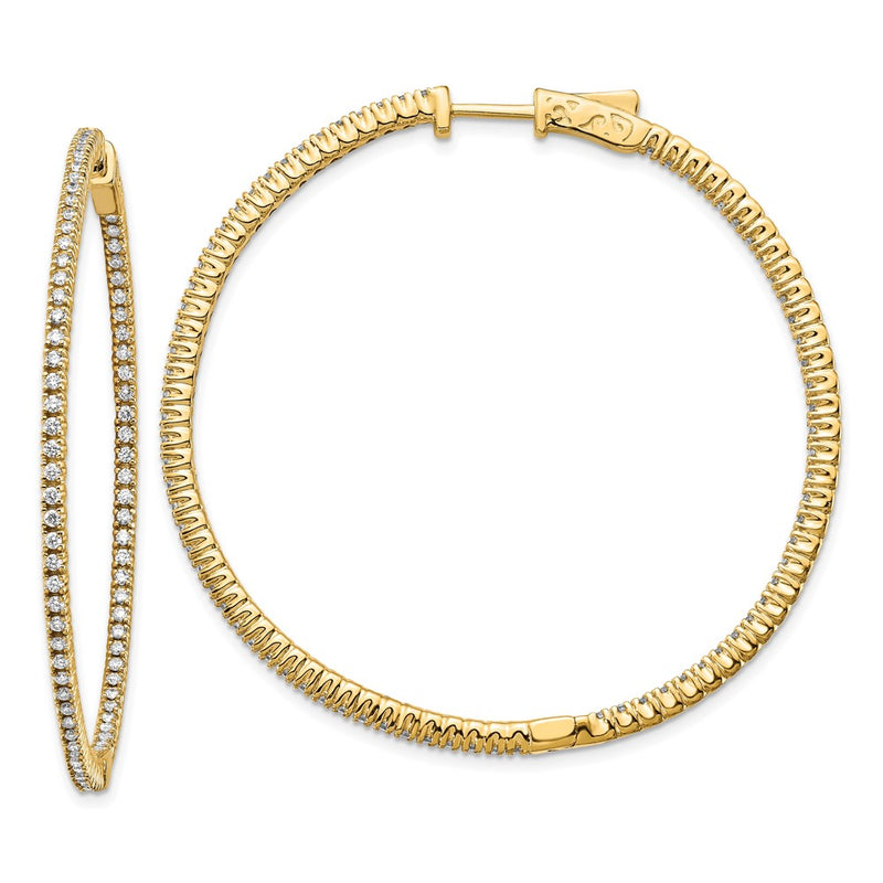 14k Yellow Gold Diamond Round Hoop w/Safety Clasp Earrings