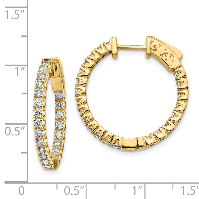 14k Yellow Gold Diamond Round Hoop w/Safety Clasp Earrings