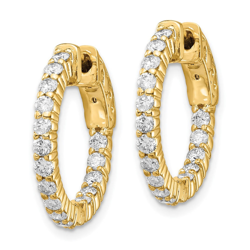 14k Yellow Gold Diamond Round Hoop w/Safety Clasp Earrings
