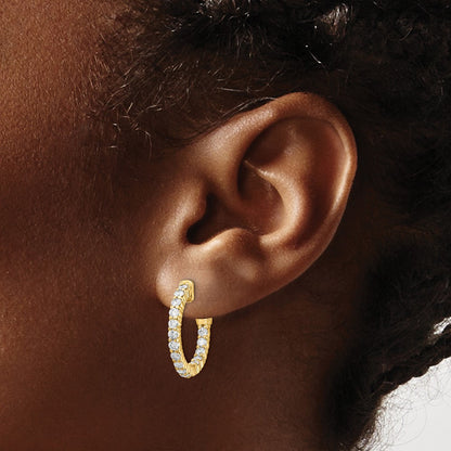 14k Yellow Gold Diamond Round Hoop w/Safety Clasp Earrings