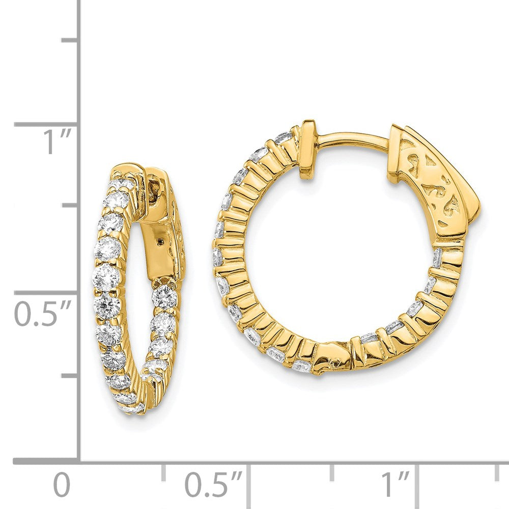14k Yellow Gold Diamond Round Hoop w/Safety Clasp Earrings