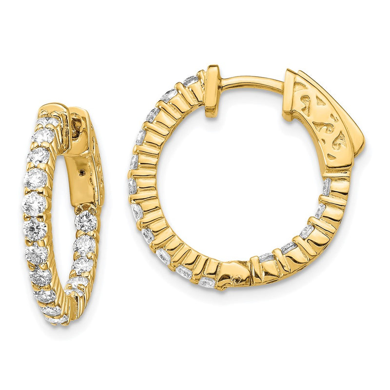 14k Yellow Gold Diamond Round Hoop w/Safety Clasp Earrings