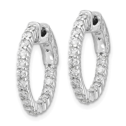 14k White Gold Diamond Round Hoop w/Safety Clasp Earrings