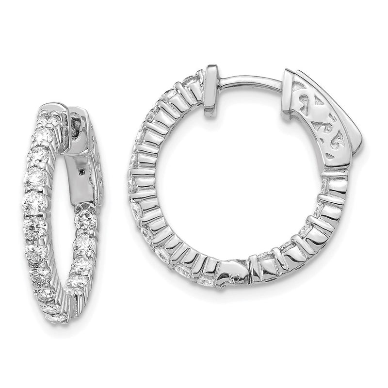 14k White Gold Diamond Round Hoop w/Safety Clasp Earrings