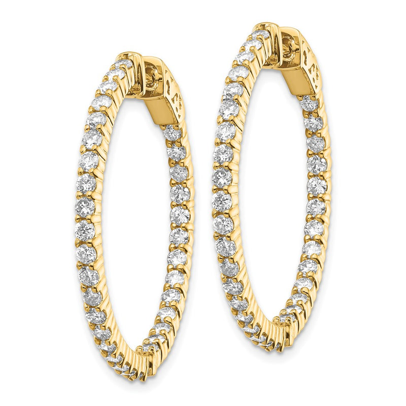 14k Yellow Gold Diamond Round Hoop w/Safety Clasp Earrings